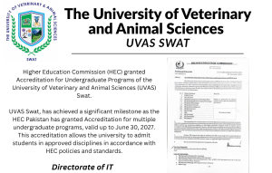 Higher Education Commission (HEC) granted Accreditation for Undergraduate Programs of the University of Veterinary and Animal Sciences Swat.