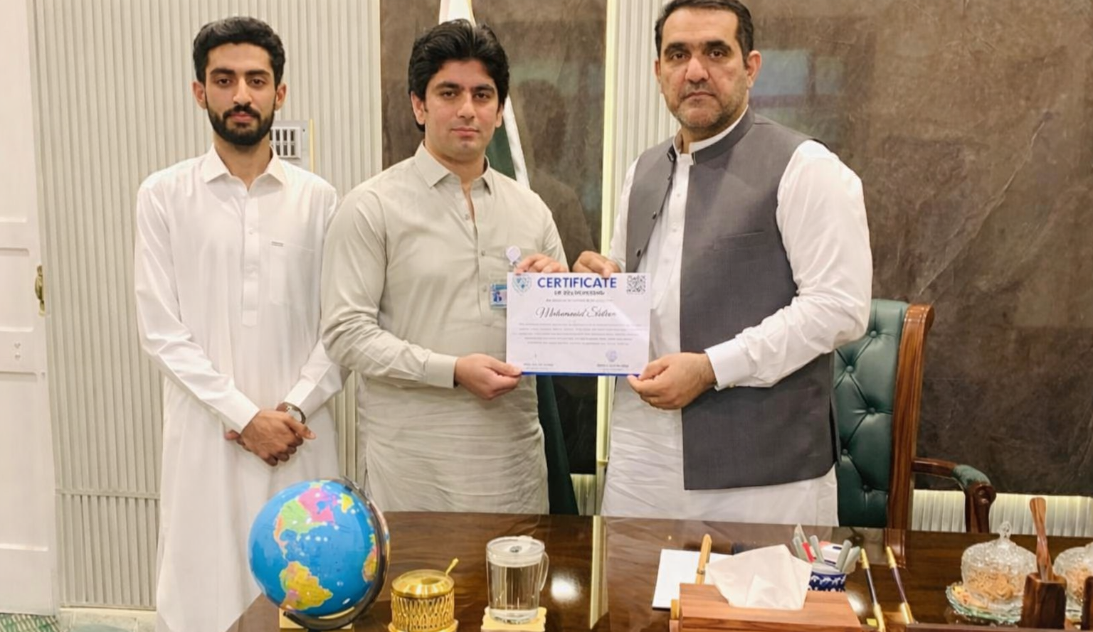Certificate of Recognition Awarded to Mr. Muhammad Saleem for outstanding contribution to University Digital Development