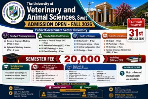 Admission open 2026 - The University of Veterinary & Animal Sciences, Swat.